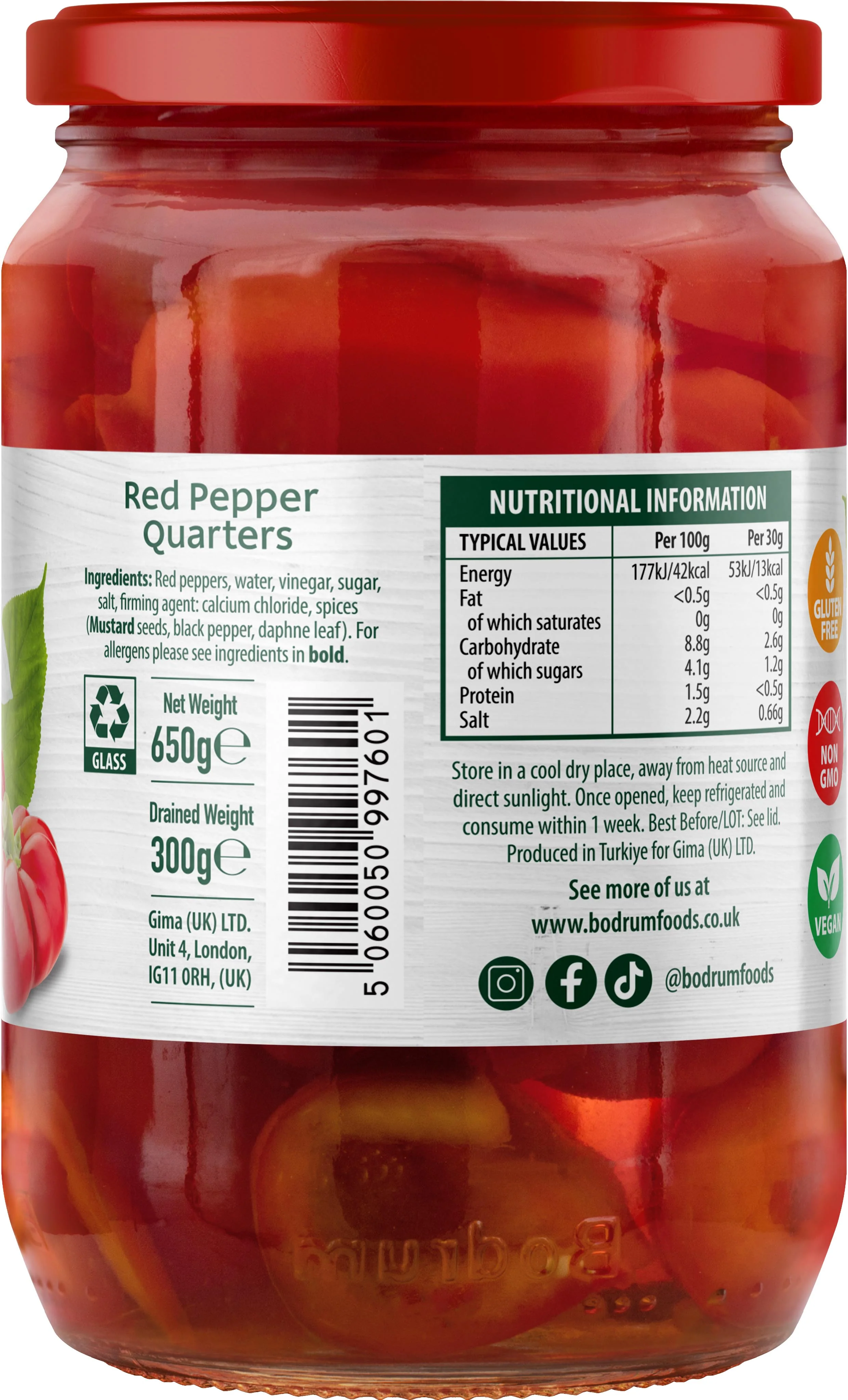 Bodrum Red Pepper Quarters 620g - Image 2