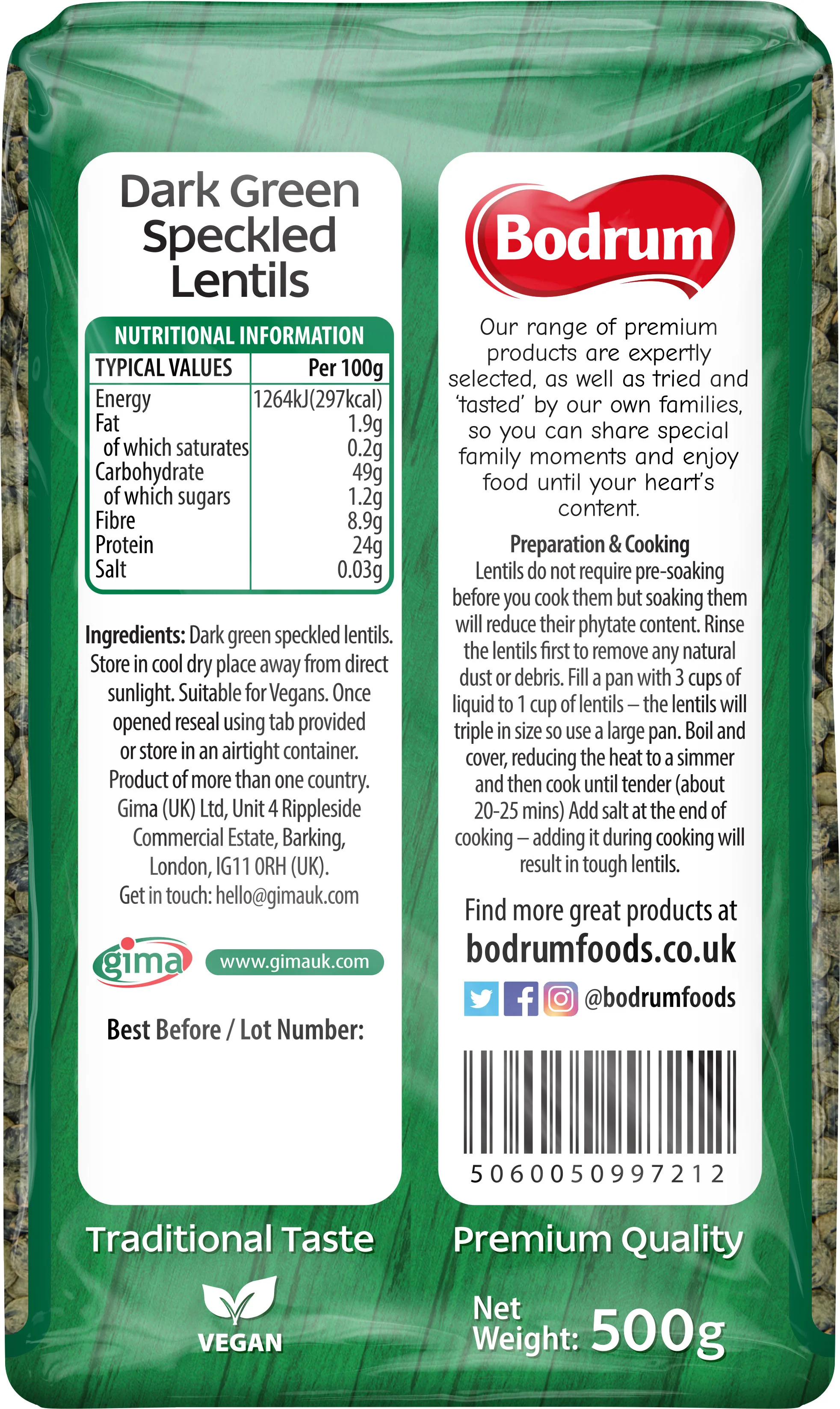 Bodrum Speckled Dark Green Lentils 500g - Image 2