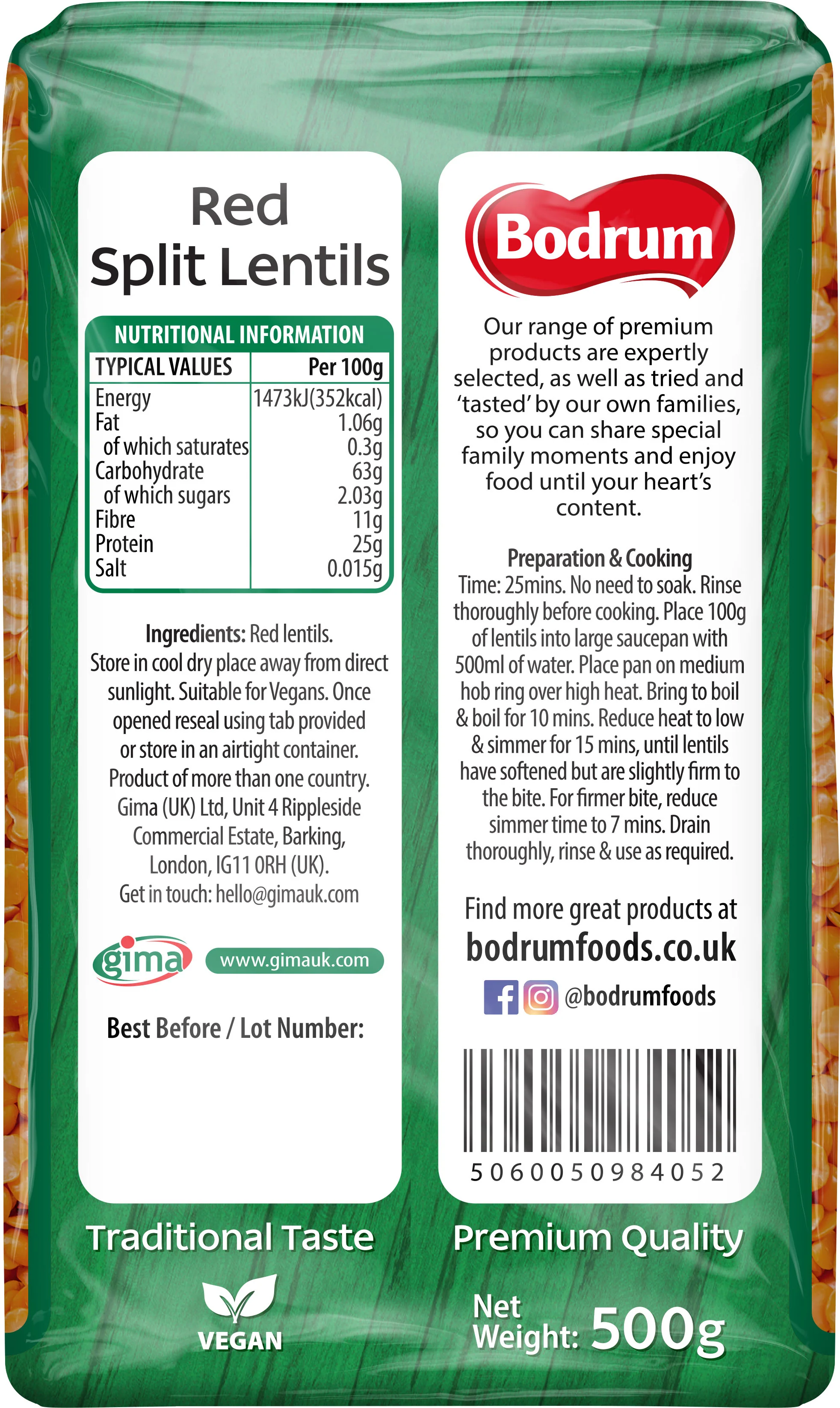 Bodrum Split Red Lentils 500g - Image 2
